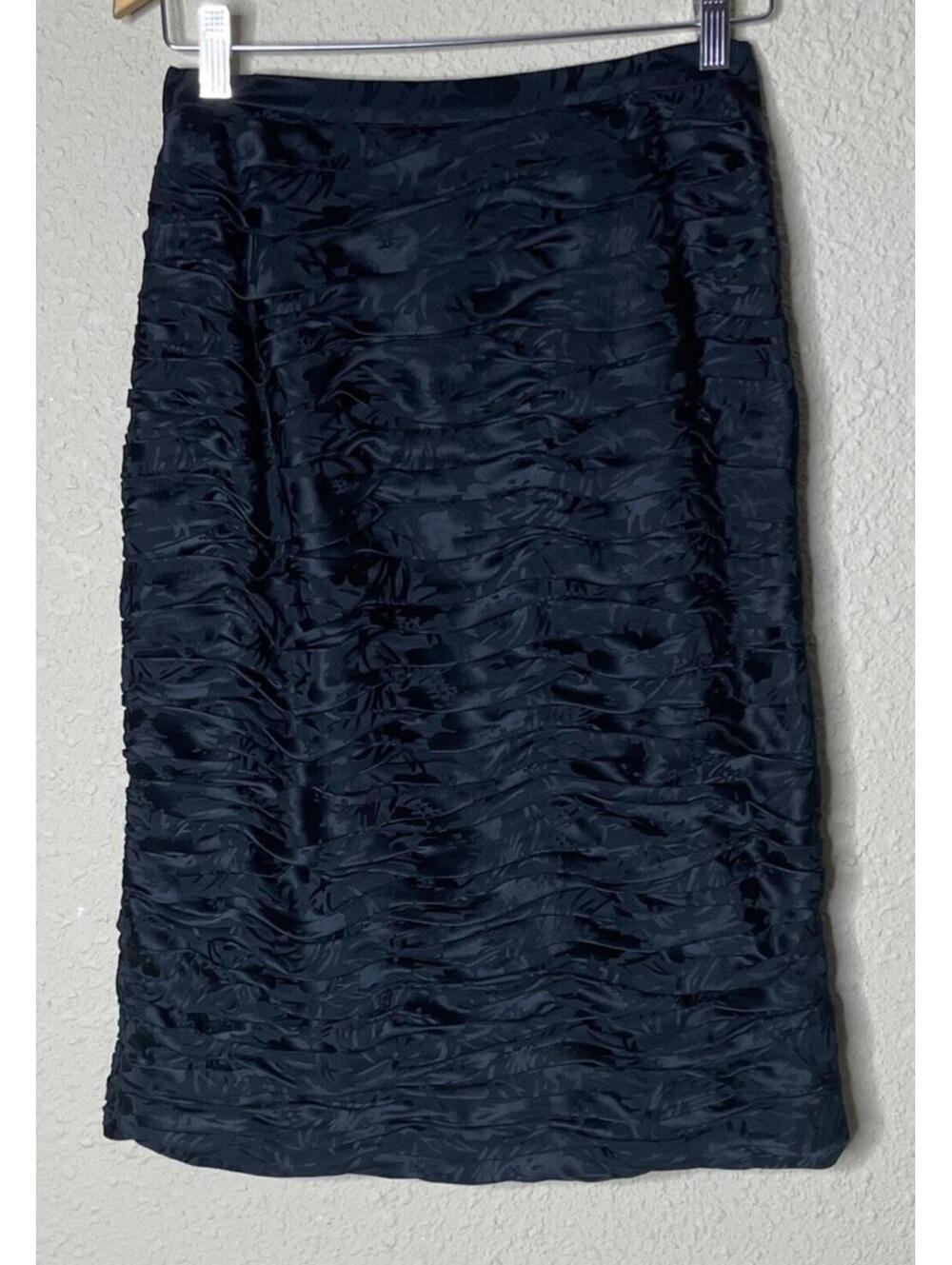 Vintage Raul Blanco Couture Silk Satin Skirt Ruched Women Size 10 Black